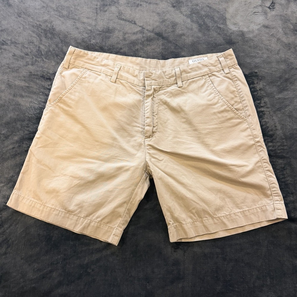 Gustin #7 Featherweight Chino Shorts Khaki Mens 35 Twill Cotton Made In USA 7.5"